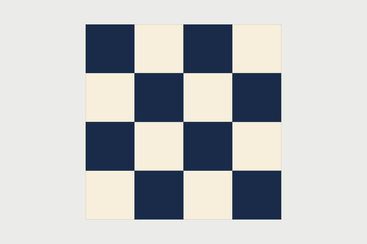 Real QuiltLab assistant quilt export with sixteen alternating navy and cream square patches, centered on a neutral background