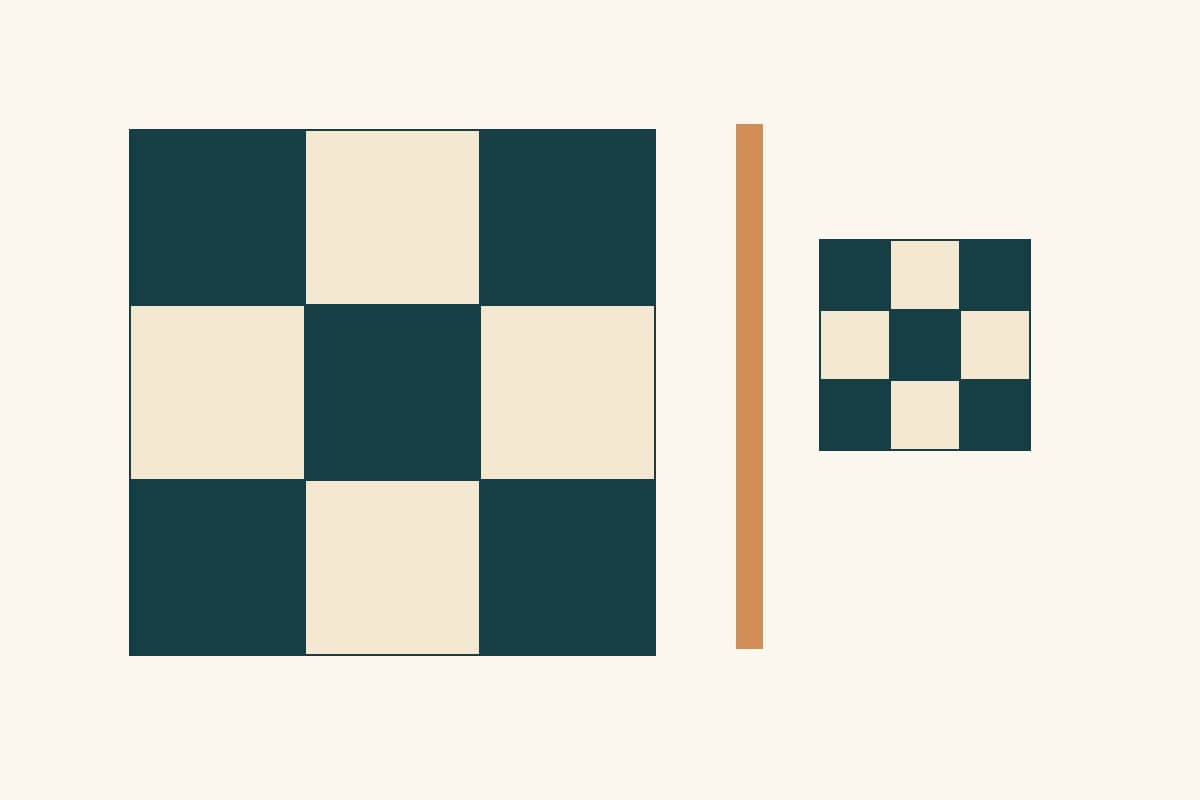 Original nine-square checker block shown at two scales as an illustration for comparing design tools
