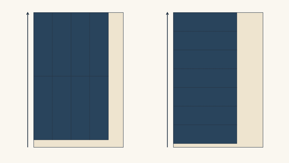 Two cutting maps show eight long rectangles parallel to lengthwise grain and seven rotated rectangles crosswise on the same cloth size