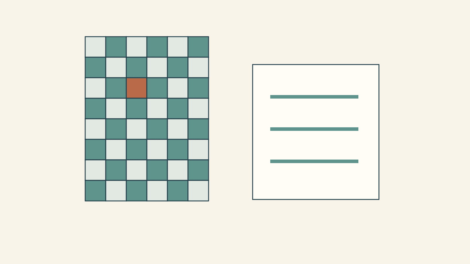 Text-free drawing of a six-column eight-row quilt map beside a blank longarm design brief
