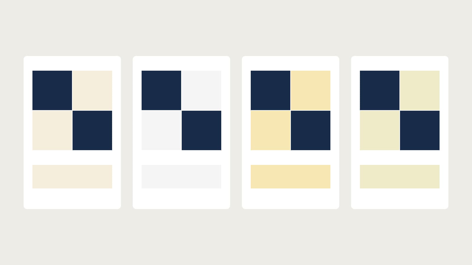 Four original Four-Patch screen-color studies with fixed navy, comparing the Cream target, Porcelain, Buttermilk and Chamomile.