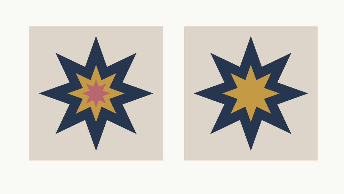 Two drawn nested-star color studies compare separate rings with a merged inner shape.