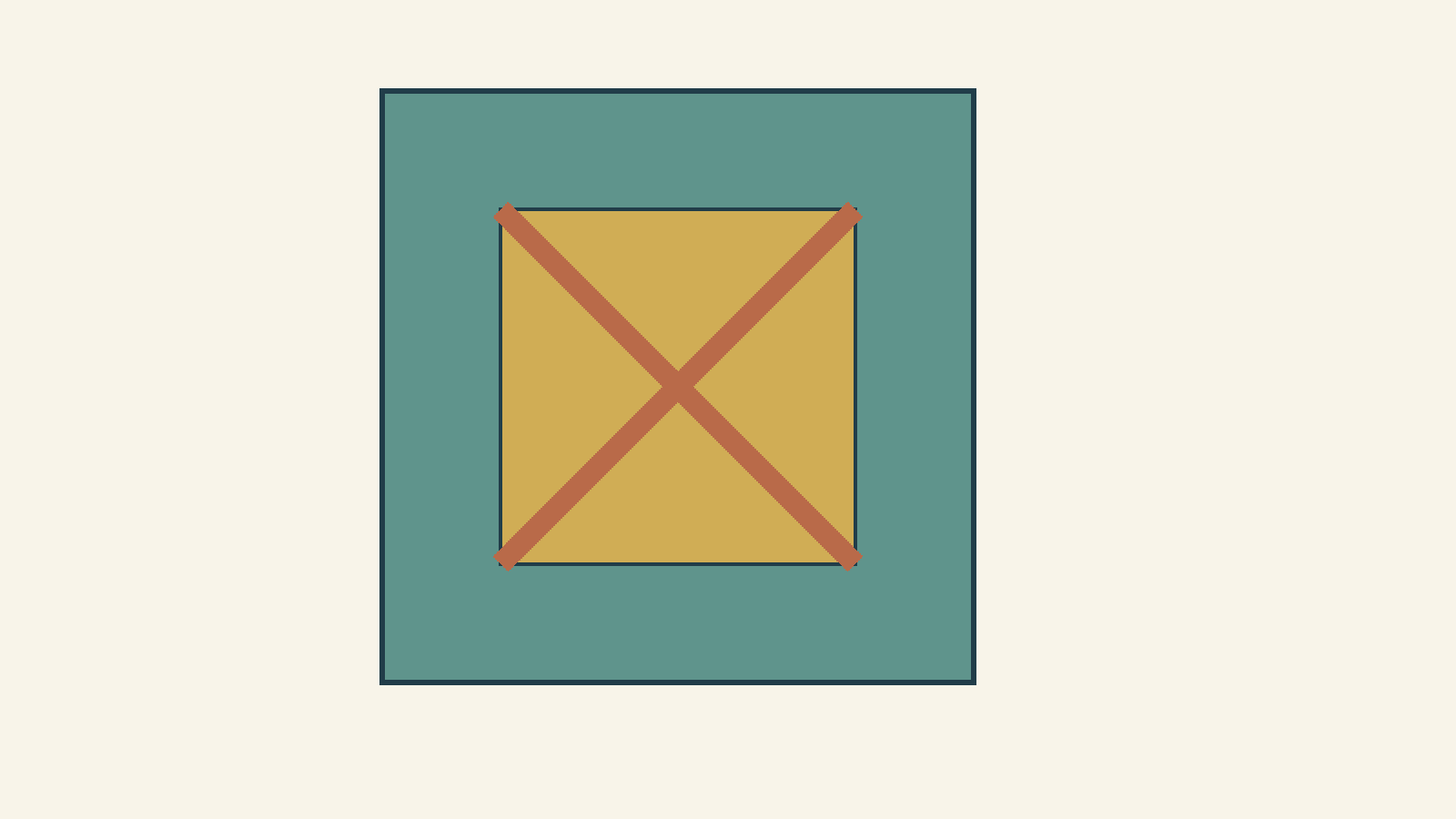 Text-free schematic drawing of a central gold block and a teal frame, not a sewn pillow or scale cutting diagram