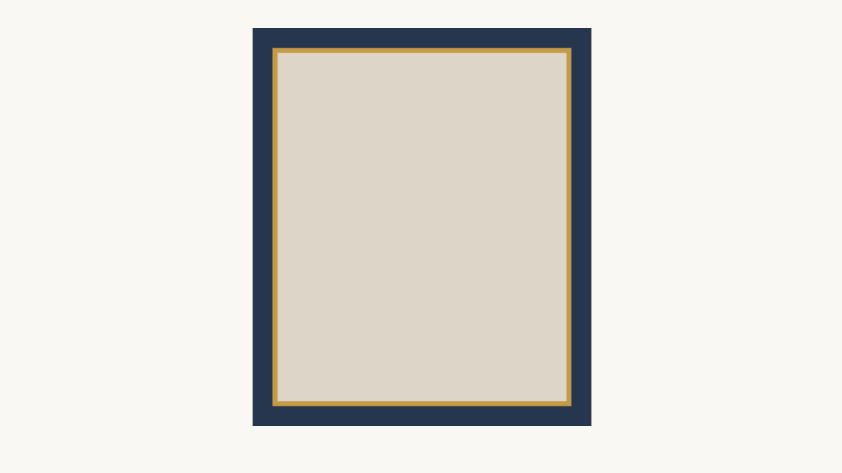 A drawn pale quilt center is surrounded by a narrow gold spacer and wider navy border.
