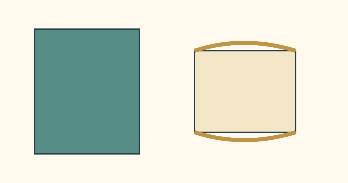 A flat textile rectangle beside a smaller rectangle with curved fold-support marks