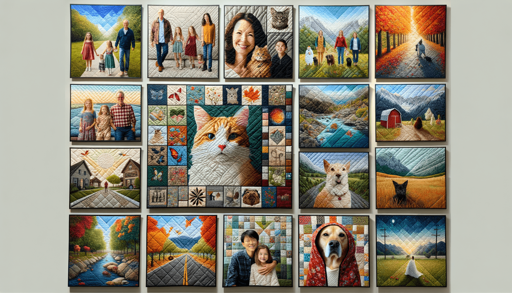 Collage of colorful photo quilt layouts