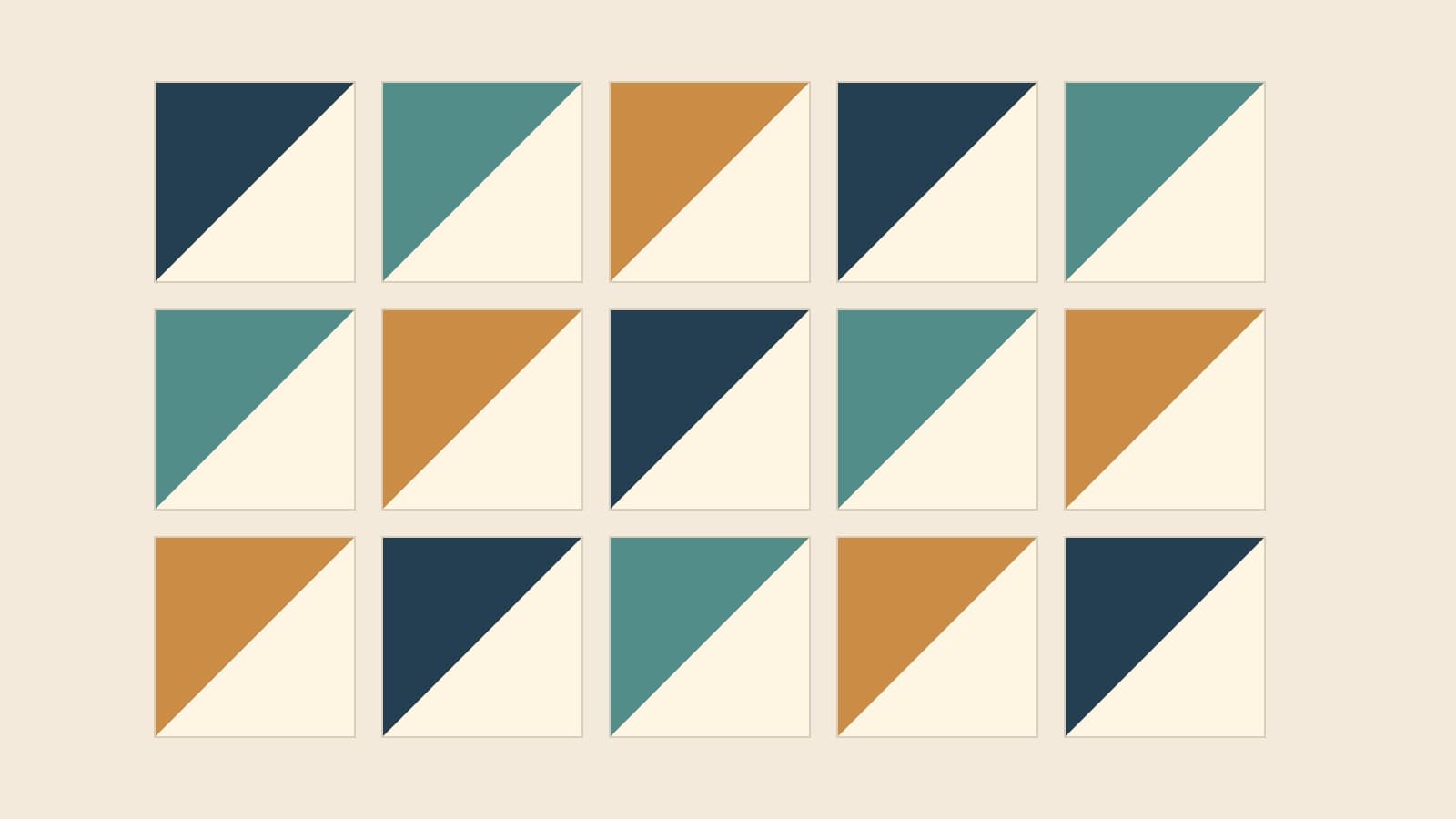 Original navy, teal and gold half-square triangle diagram, with each square divided diagonally into two colors