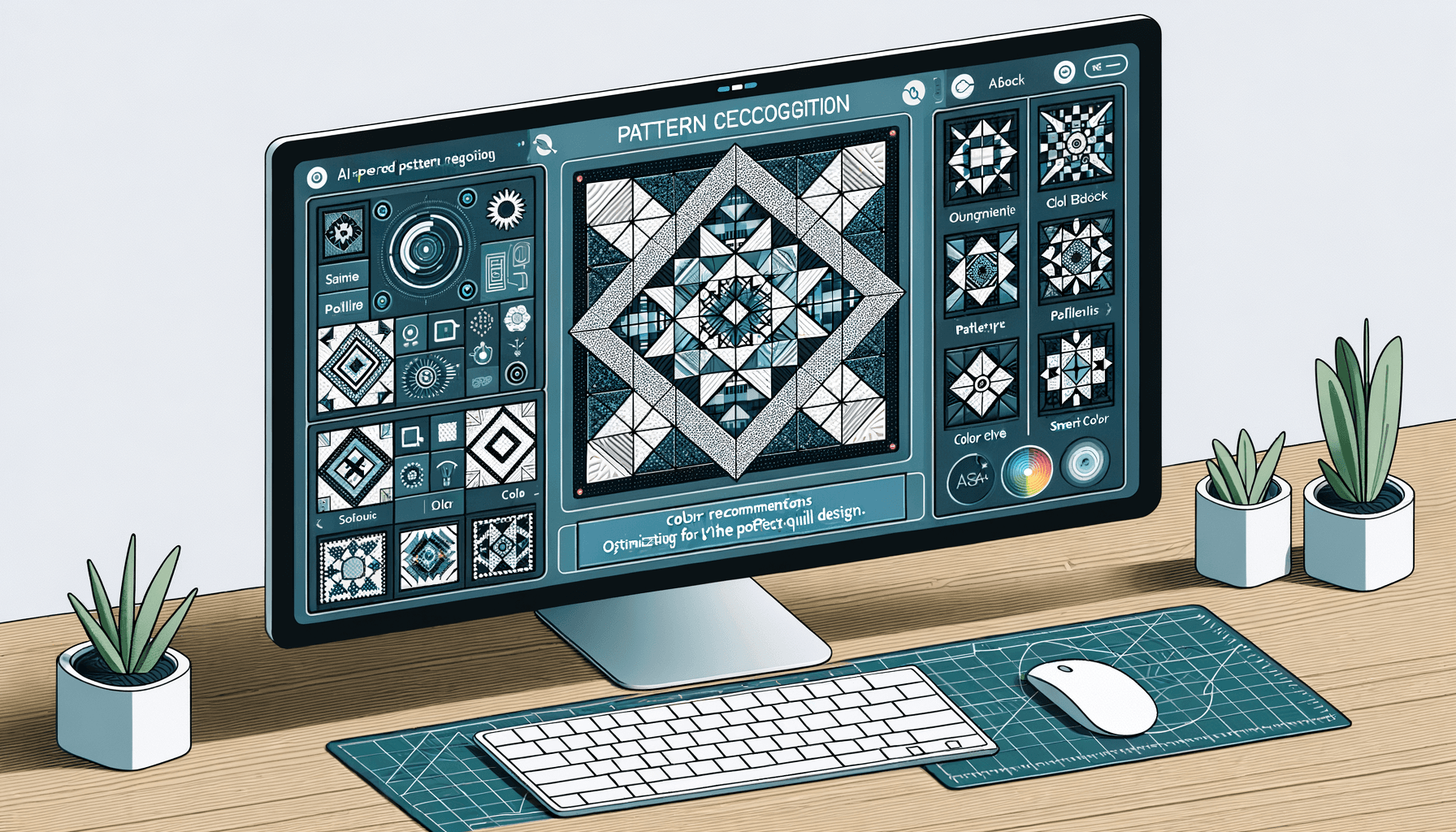QuiltLab block editor showing pattern recognition suggestions