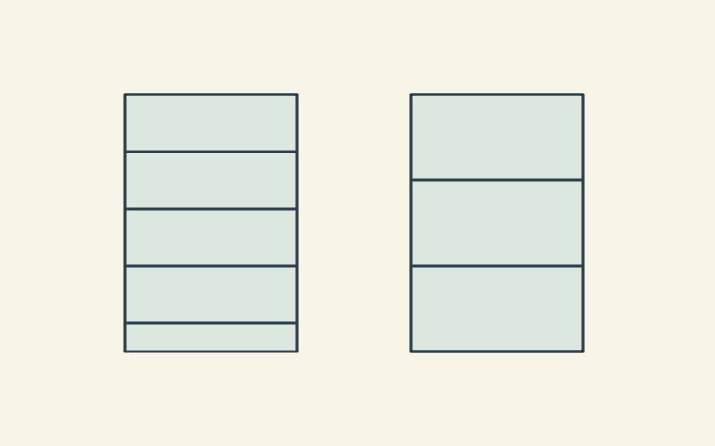 Text-free drawing of two rectangular quilting fields with closer and wider horizontal line spacing